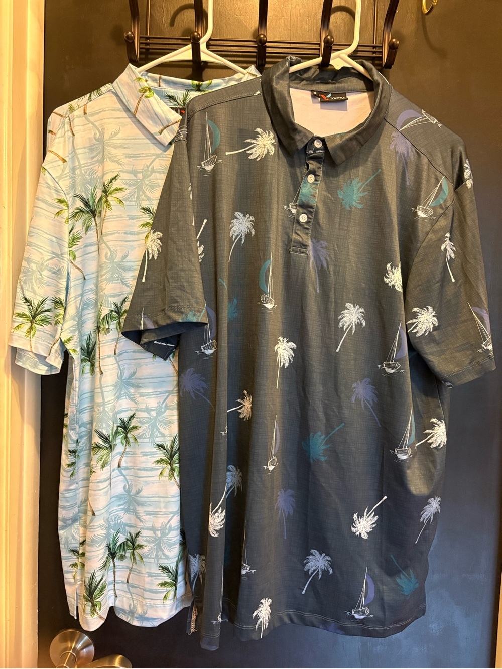 Yatta Men’s Golf Polo Shirts Pair Of 2 Hawaiian Themed Palm Trees Print XL